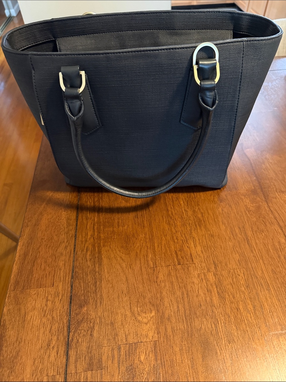 Dagne Dover Black Structured Tote Shoulder Bag with Gold Hardware